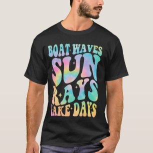 Boat Waves Sun Rays Lake Days Retro Zomervakantie T-shirt