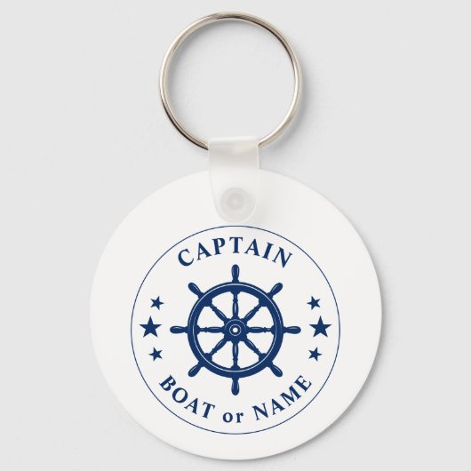 Boat Wheel Helm Stars Kapitein Naam Foto Rug Wt Sleutelhanger (Voorkant)