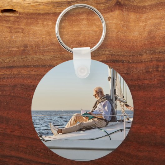 Boat Wheel Helm Stars Kapitein Naam Foto Rug Wt Sleutelhanger (Achterkant)