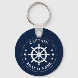 Boat Wheel Helm Stars Kapitein Naam Foto Terug Sleutelhanger