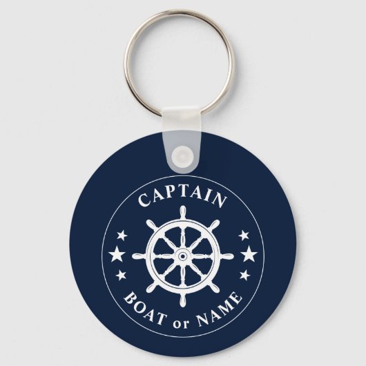 Boat Wheel Helm Stars Kapitein Naam Foto Terug Sleutelhanger (Voorkant)