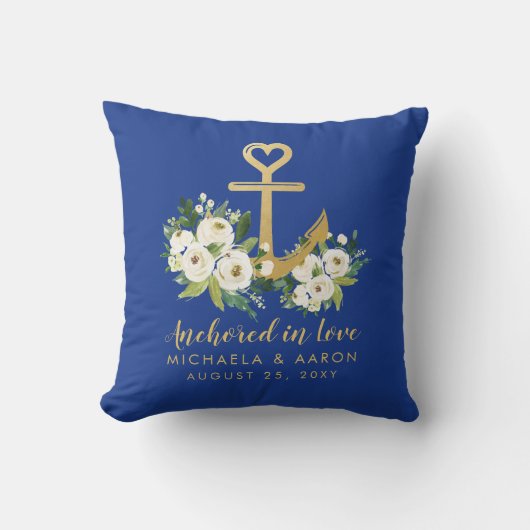 Boater Love Goud Bloemen Anker Buitenkussen (Voorkant)