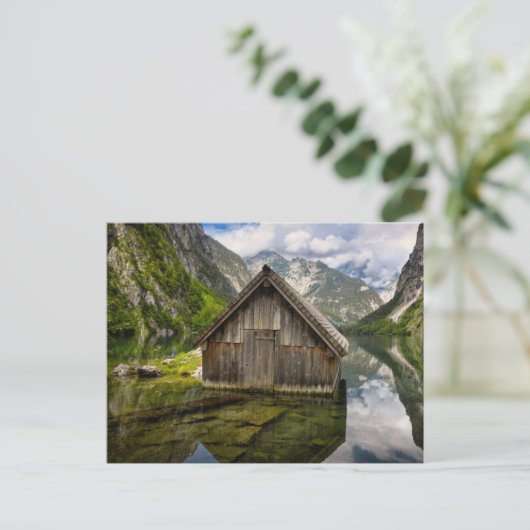 Boathouse in het Obersee-meer in Alpen in Duitslan Briefkaart (Staand voorkant)