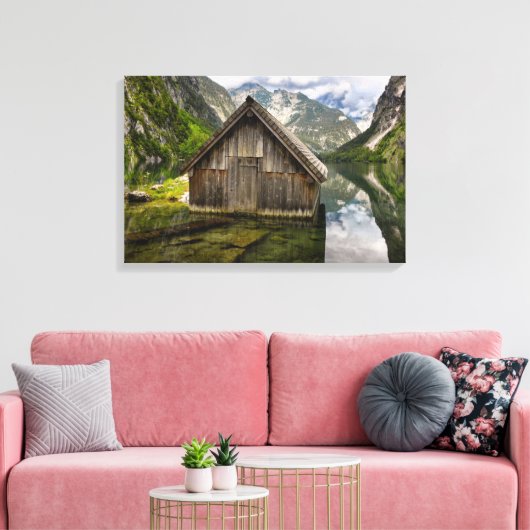 Boathouse in het Obersee-meer in Alpen in Duitslan Canvas Afdruk (Insitu (Woonkamer))