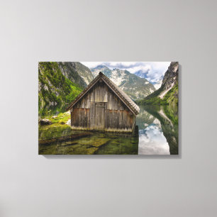 Boathouse in het Obersee-meer in Alpen in Duitslan Canvas Afdruk