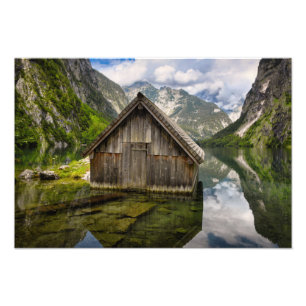 Boathouse in het Obersee-meer in Alpen in Duitslan Foto Afdruk