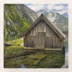 Boathouse in het Obersee-meer in Alpen in Duitslan Glazen Onderzetter