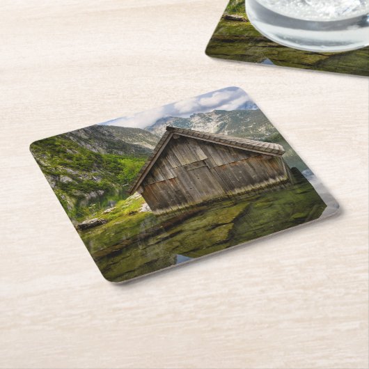 Boathouse in het Obersee-meer in Alpen in Duitslan Kartonnen Onderzetters (Schuin)