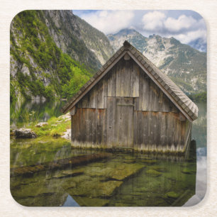 Boathouse in het Obersee-meer in Alpen in Duitslan Kartonnen Onderzetters