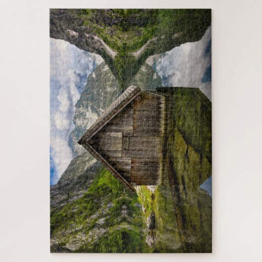 Boathouse in het Obersee-meer in Alpen in Duitslan Legpuzzel (Verticaal)