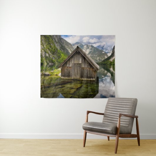 Boathouse in het Obersee-meer in Alpen in Duitslan Wandkleed (In Situ (horizontaal))