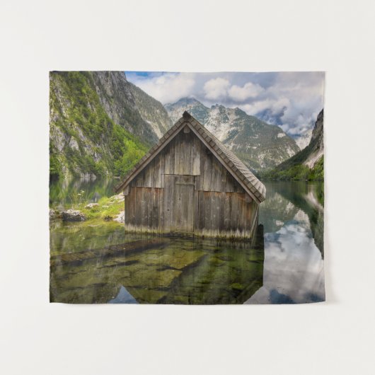 Boathouse in het Obersee-meer in Alpen in Duitslan Wandkleed (Voorkant (horizontaal))