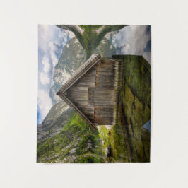Boathouse in het Obersee-meer in Alpen in Duitslan Wandkleed
