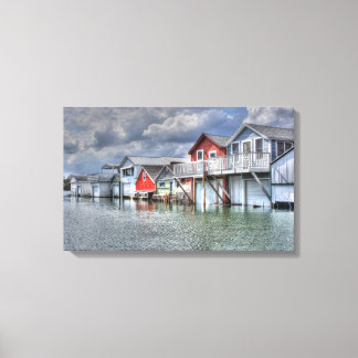 Boathouses aan het meer canvas afdruk