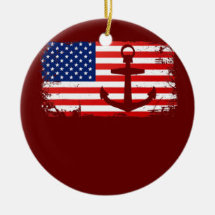 Boating Anchor USA American Flag Boat Lover Keramisch Ornament
