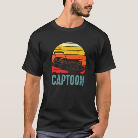 Boating Captoon Pontoon Tritoon Kapitein Pontoon B T-shirt (Voorkant)