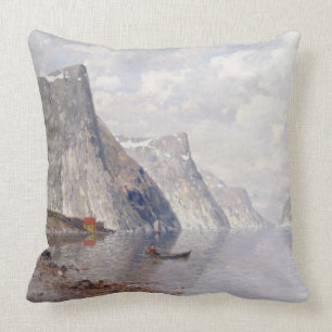 Boating op een Noorse Fjord (olie op canvas) Kussen