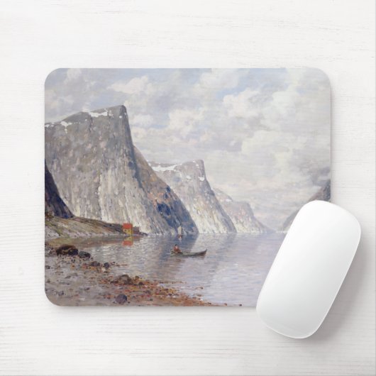 Boating op een Noorse Fjord (olie op canvas) Muismat (Met muis)