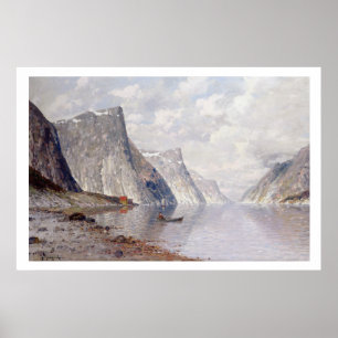 Boating op een Noorse Fjord (olie op canvas) Poster