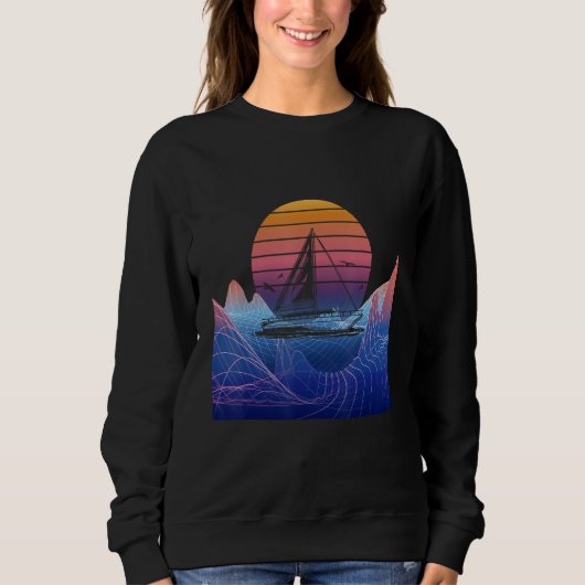 Boating Sailing Sailor Vaporwave Sunset Sail Boat  Trui (Voorkant)