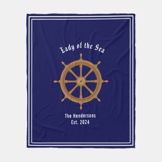 Boatlife stuurwiel Navy Blauw Wit Fleece Deken (Voorkant)