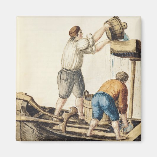 Boatmen die vers water in de pijpleidingen pompen magneet (Voorkant)