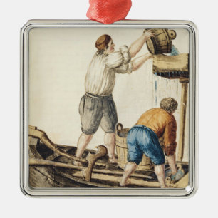 Boatmen die vers water in de pijpleidingen pompen metalen ornament