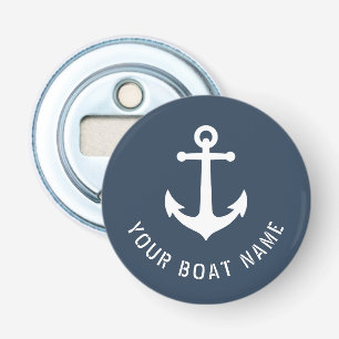 Boatnaam Nautical  Anchor Blue Grey White Button Flesopener
