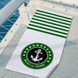 Boatnaam Nautical Anchor Stars Forest Green Strandlaken