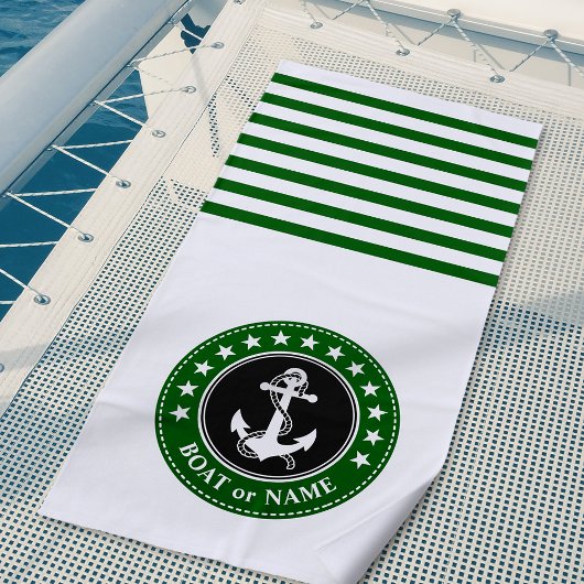 Boatnaam Nautical Anchor Stars Forest Green Strandlaken