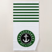 Boatnaam Nautical Anchor Stars Forest Green Strandlaken (Voorkant)