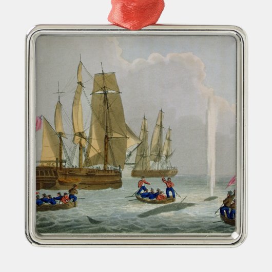 Boats Approaching a Whale, gegraveerd door Matthew Metalen Ornament (Voorkant)