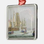 Boats Approaching a Whale, gegraveerd door Matthew Metalen Ornament (Links)