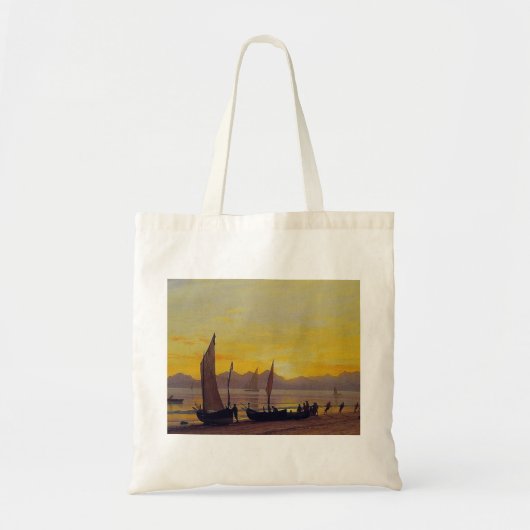 Boats Ashore op Sunset, Albert Bierstadt. Tote Bag (Voorkant)