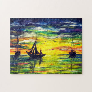 Boats bij Sunset Jigzaag Puzzle - Schilderen Legpuzzel