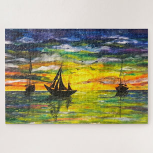 Boats bij Sunset Puzzle - Schilderen Legpuzzel