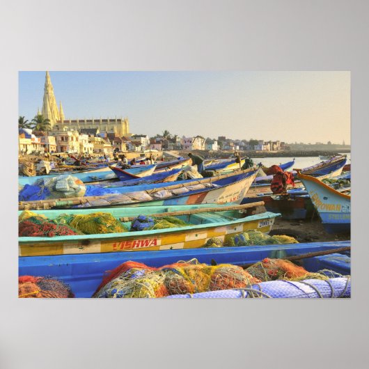 Boats die worden geraasd voor de visserij, de kerk poster (Voorkant)