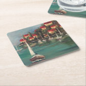 Boats en rode daken in Italië, olieverf Kartonnen Onderzetters (Schuin)