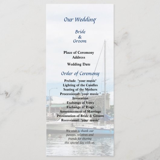 Boats in Bridgetown Barbados Wedding Programme Programmakaart (Voorkant)