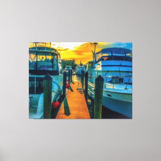 Boats in de Harbour Sunset Canvas Afdruk (Voorkant)