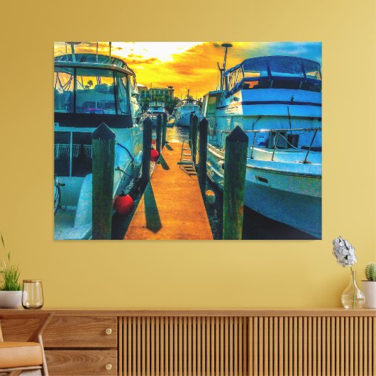 Boats in de Harbour Sunset Canvas Afdruk (Insitu (Woonkamer))