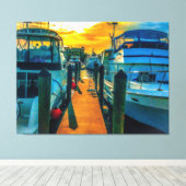 Boats in de Harbour Sunset Canvas Afdruk (Insitu (Houten vloer))