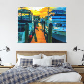 Boats in de Harbour Sunset Canvas Afdruk (Insitu (Slaapkamer))