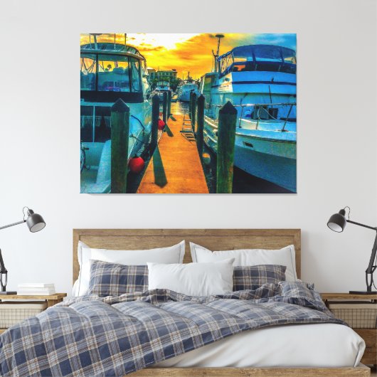 Boats in de Harbour Sunset Canvas Afdruk (Insitu (Slaapkamer))