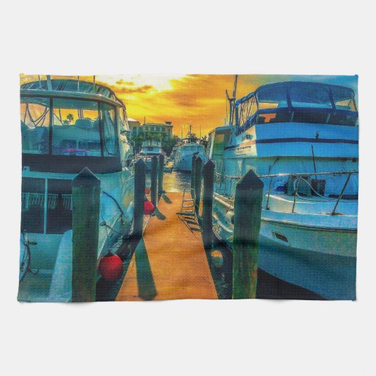 Boats in de Harbour Sunset Theedoek (Horizontaal)