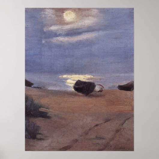 Boats in de Moonlight op South Beach, Anna Ancher Poster (Voorkant)