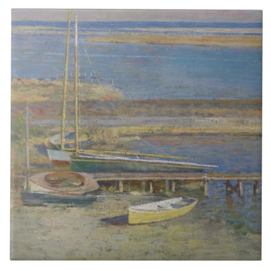 Boats in een landingsbaan (landschap New England) Tegeltje (Voorkant)