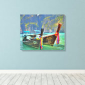 Boats in Maya Bay Canvas Afdruk (Insitu (Houten vloer))