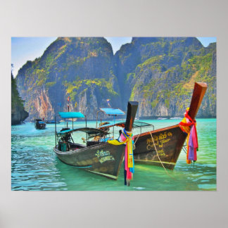 Boats in Maya Bay Poster