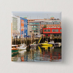 Boats Moored   Portland, Maine Vierkante Button 5,1 Cm